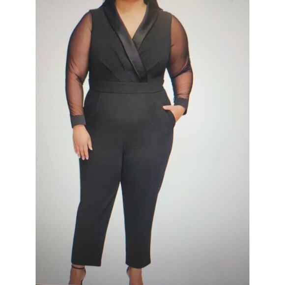 Jessica Howard Pants - Jessica Howard Formal Jumpsuit Women's 24W NWT Sheer Sleeve Satin Pockets Tuxedo